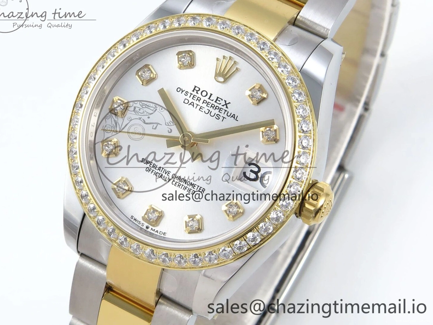 Rolex copies cheap SS 402 ETA YG Bracelet Steel 904L 1:1 ARF Silver OdorResistant 278383RBR Best DateJust Bezel Dial Diamonds 31 on Oyster Edition Diamonds 1103
